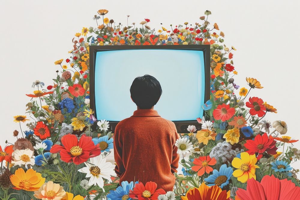 Person watching TV person flower electronics.