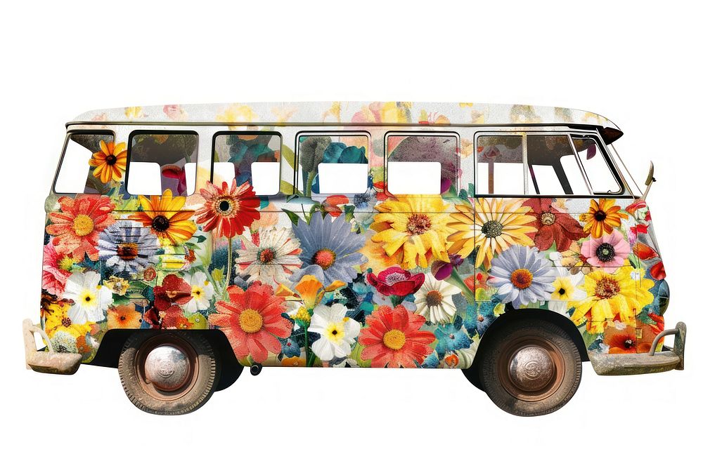 Flower CollageTravel bus transportation automobile caravan.