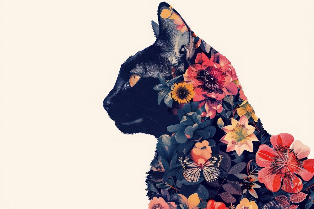 Flower Collage Cat pattern flower cat.