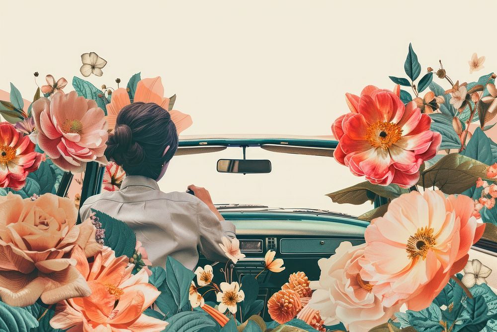 Person driving in car person flower vacation.