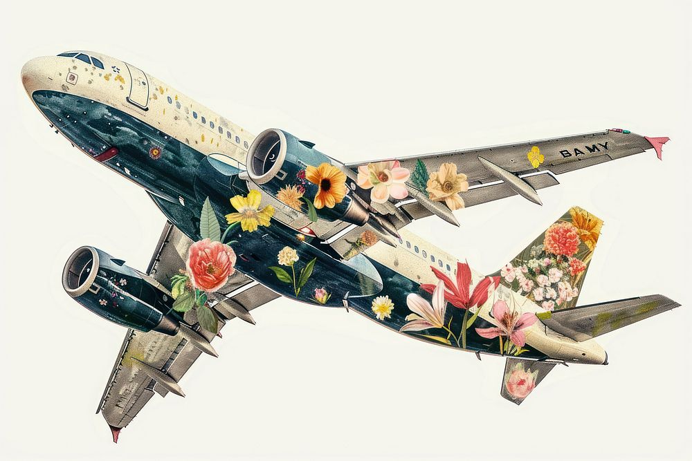Flower Collage Airplane airplane transportation aircraft.