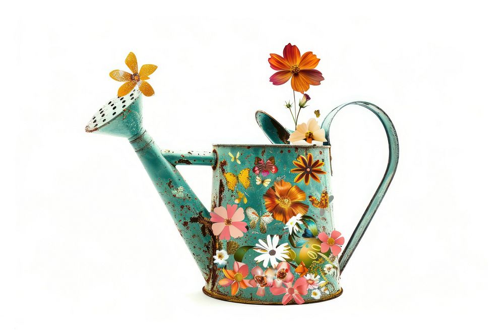 Flower Collage Watering can tin smoke pipe.