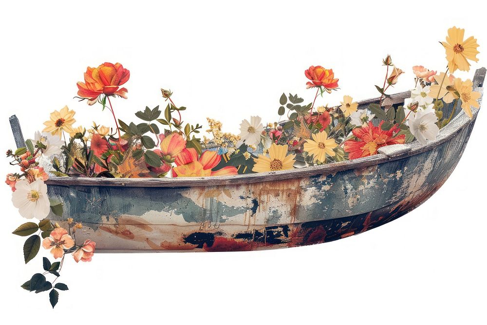 Flower Collage boat flower transportation painting.