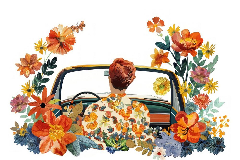 Person driving in car pattern flower person.