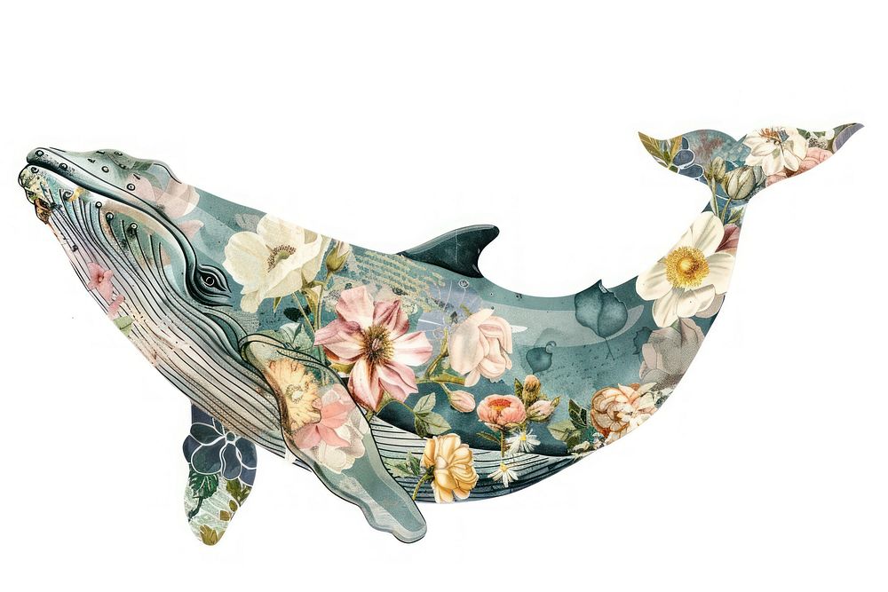 Flower Collage blue whale pottery animal mammal.