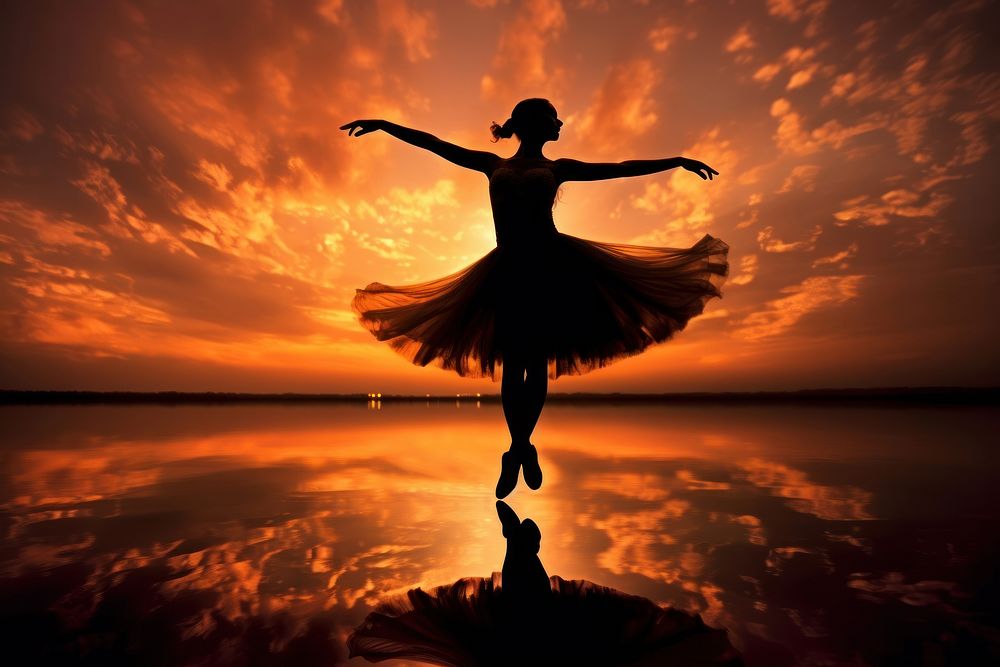 Ballerina dancing silhouette photography backlighting recreation person.