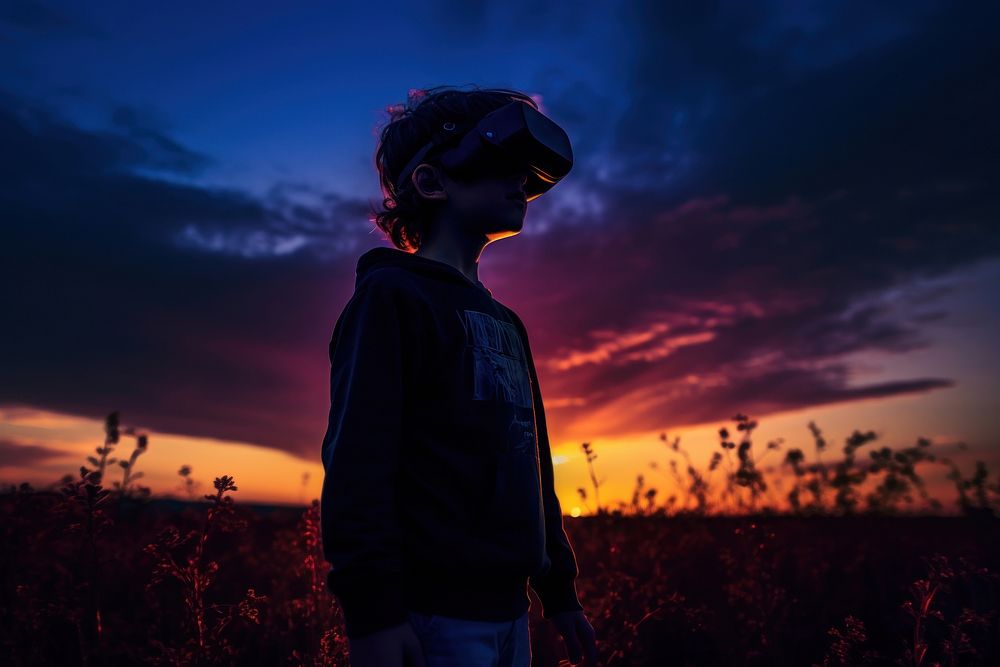 VR glasses silhouette photography sky backlighting outdoors.