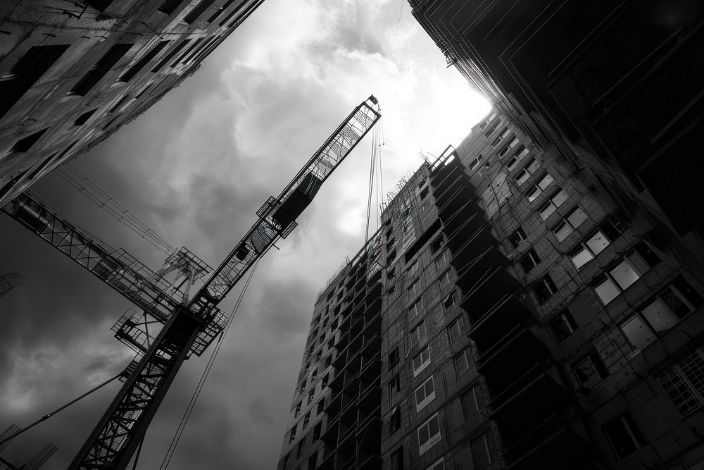Apartment buildings construction construction crane architecture.