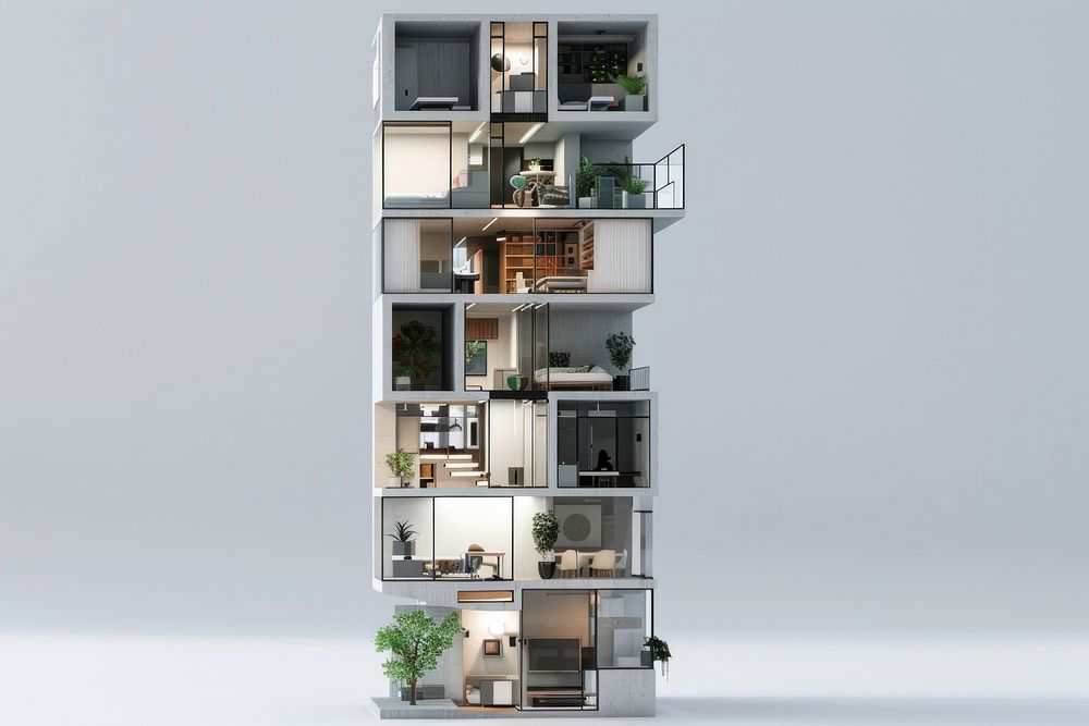 Modular apartment tower refrigerator furniture bookshelf.
