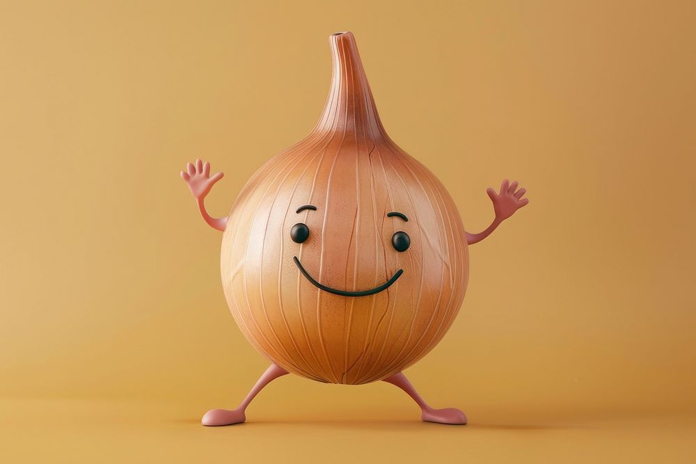 3d onion Spices character produce pottery person.