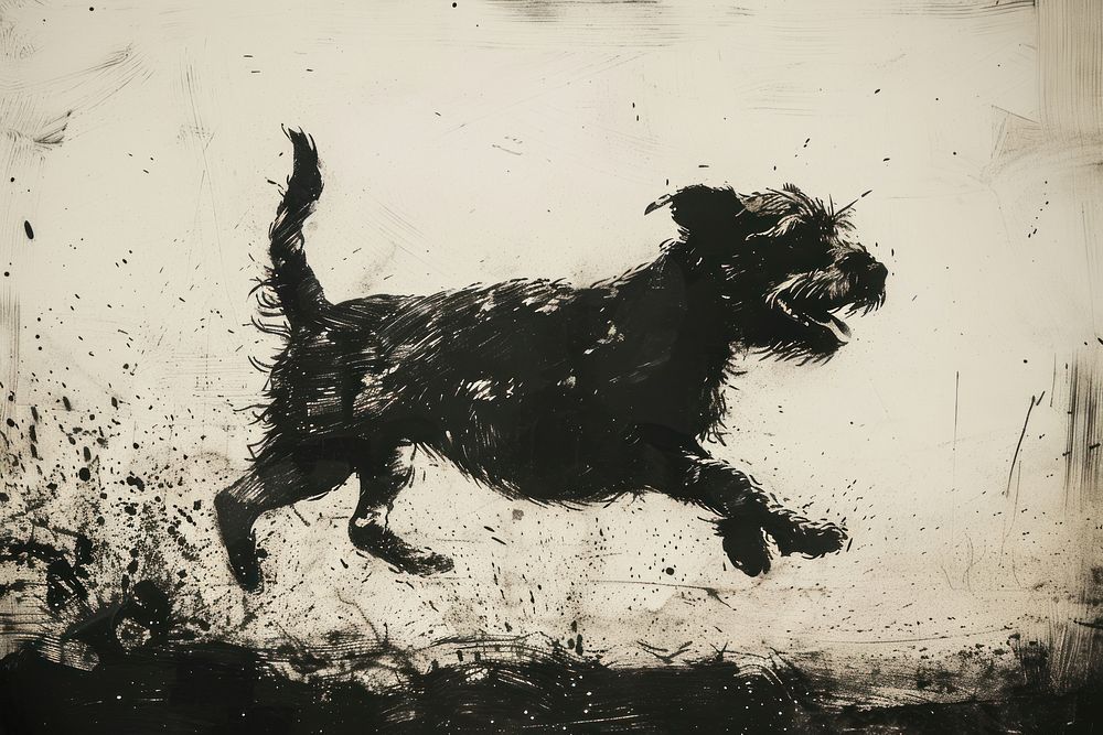 Dog run of etching art affenpinscher painting.
