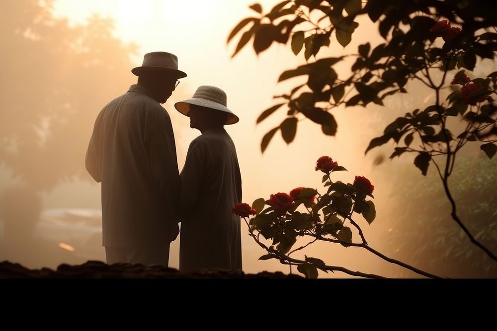 Elderly couple silhouette photography accessories accessory clothing.