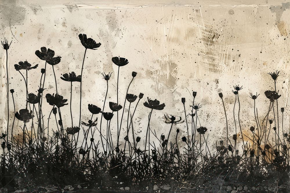 Flower field of etching art architecture painting.