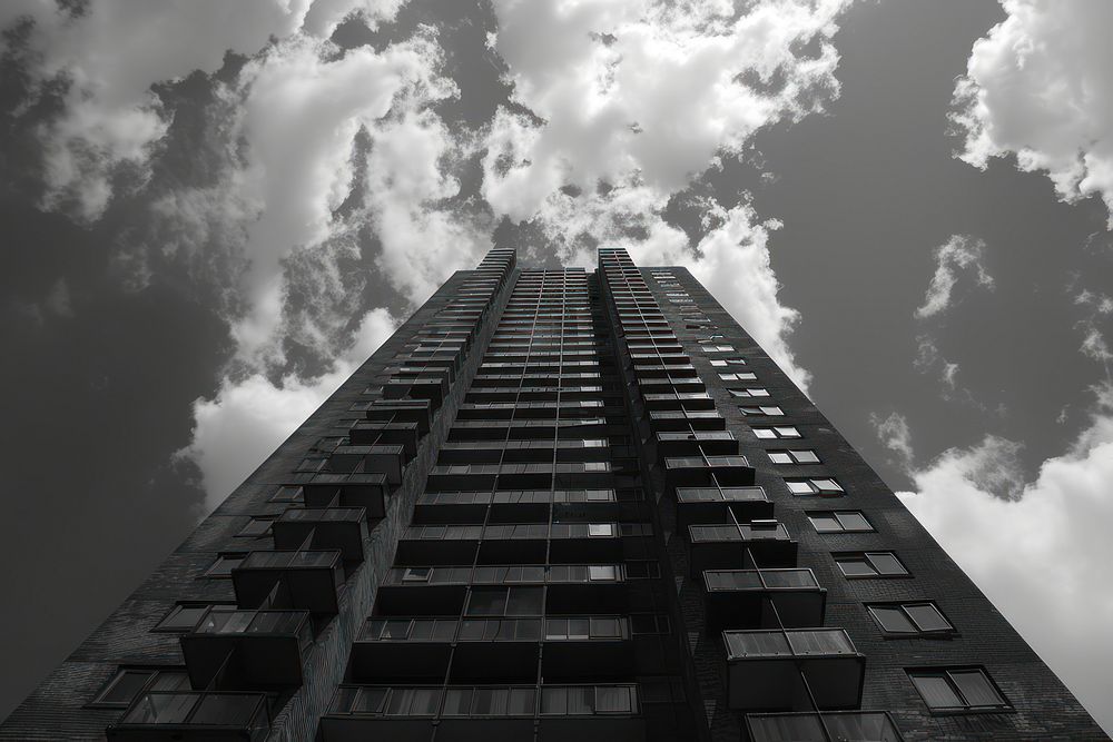 High-rise apartment architecture skyscraper cityscape.