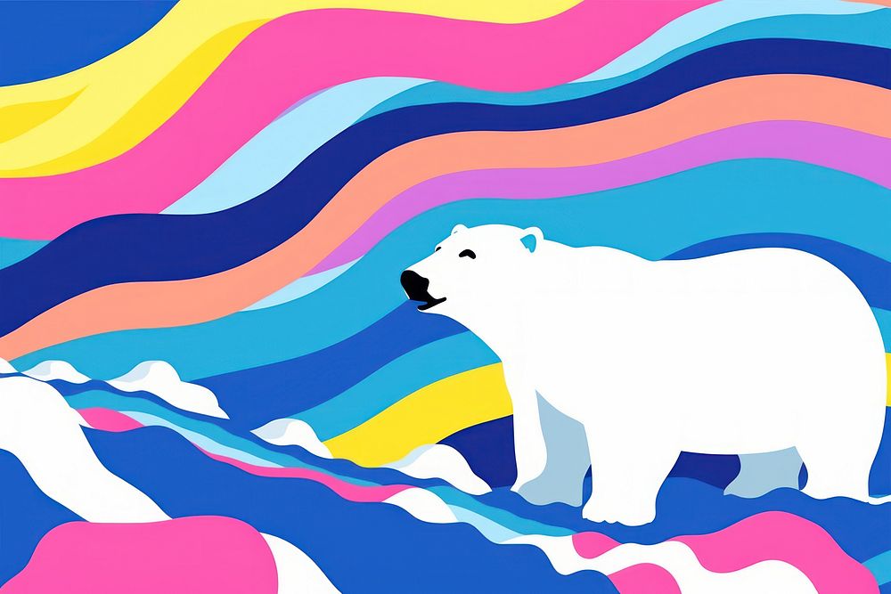 Wave of Polar bear art wildlife painting.