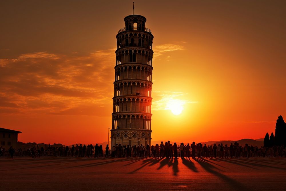 Pisa tower silhouette photography landmark architecture building.