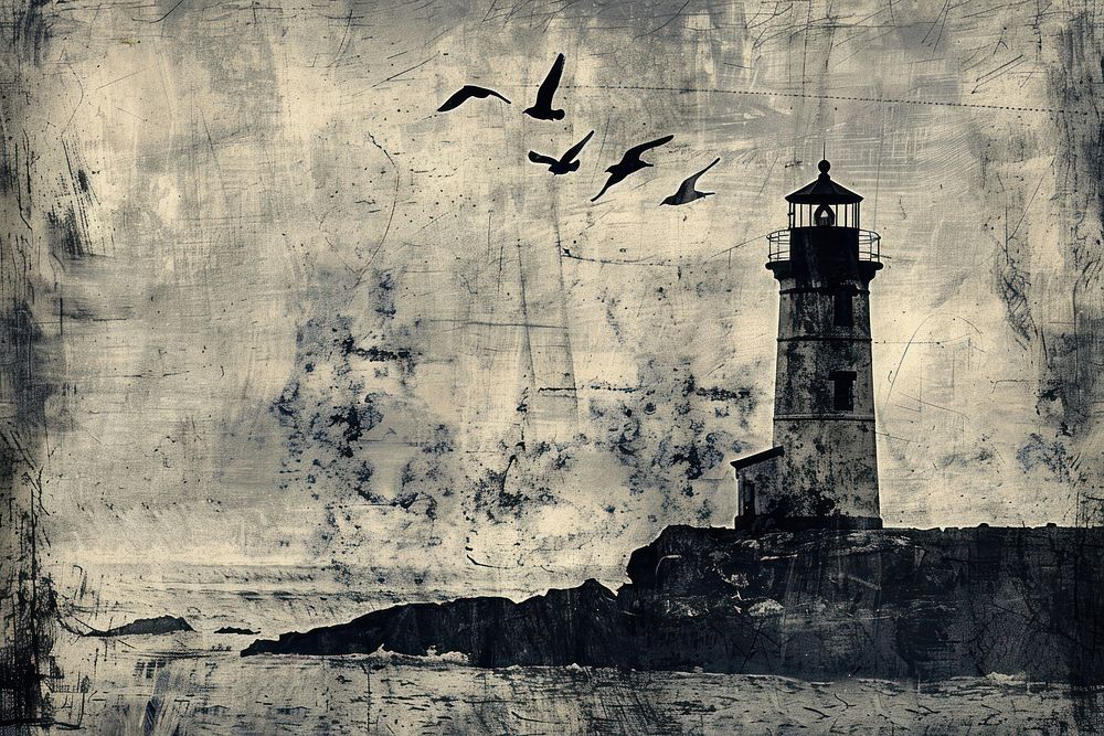 Lighthouse of etching lighthouse art architecture.