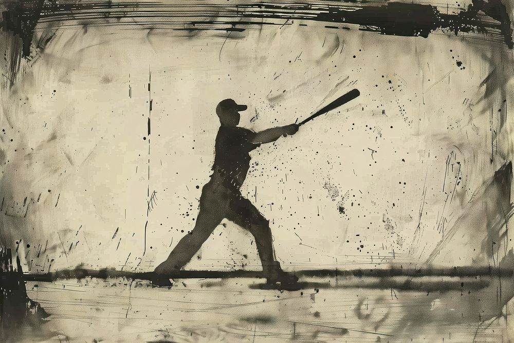 Man playing baseball of etching art ballplayer softball.
