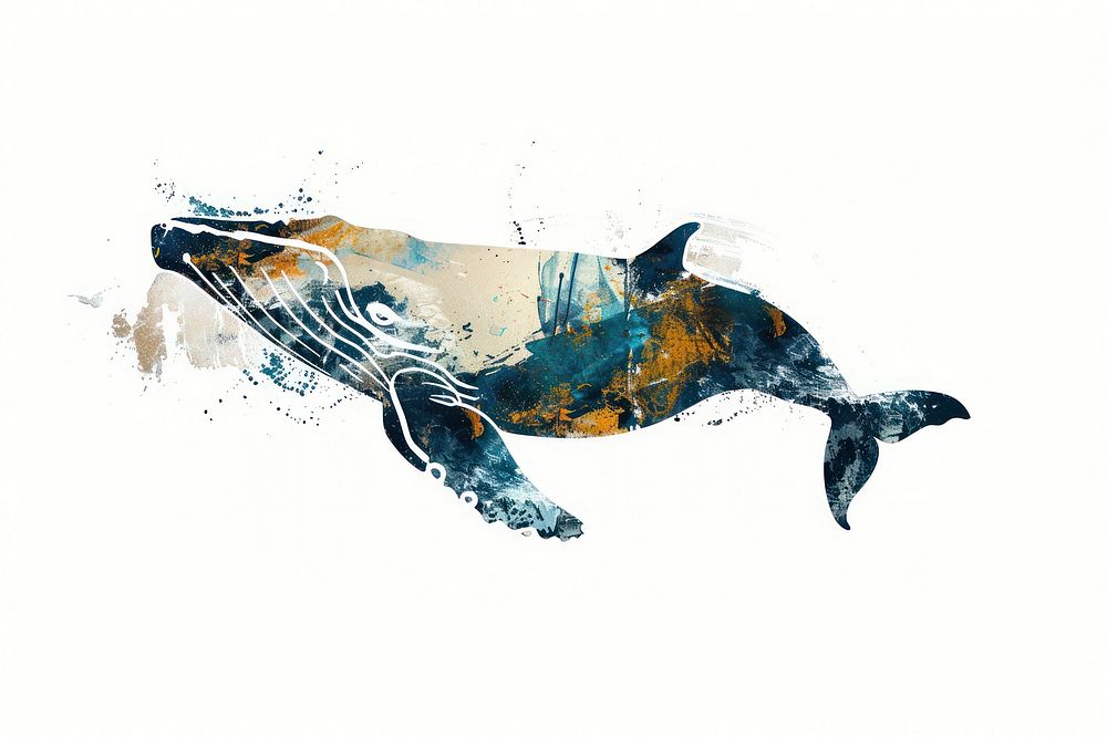 An acrylic stroke top with blue whale element overlay animal mammal shark.