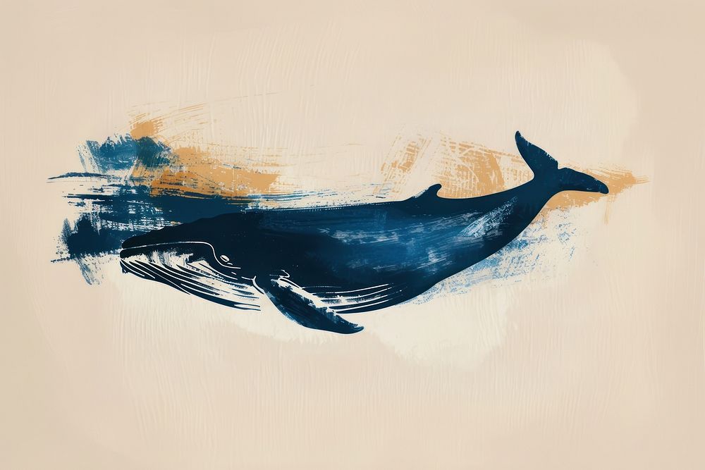 An acrylic stroke top with blue whale element overlay animal mammal shark.