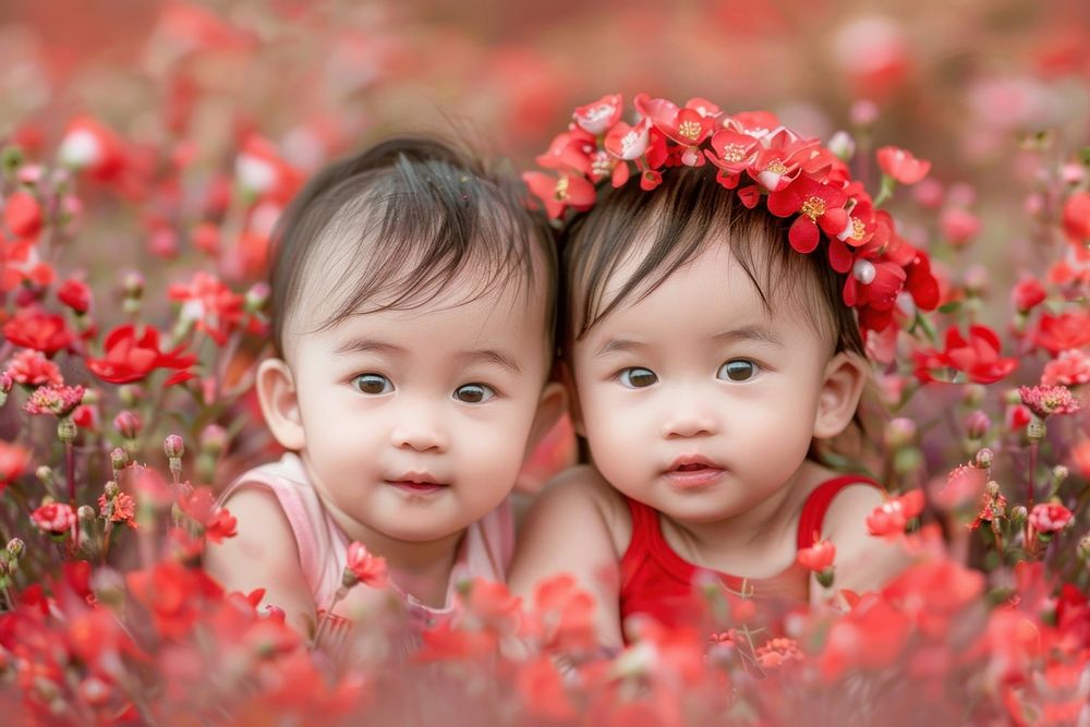 Vietnamese kid twins couple flower photo photography.