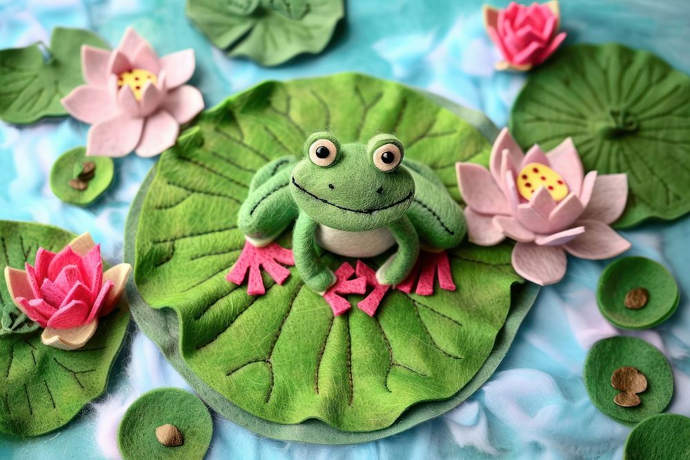 Frog dance on lotus leaf art handicraft amphibian.