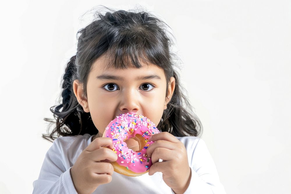 Girl eat donut person female biting.