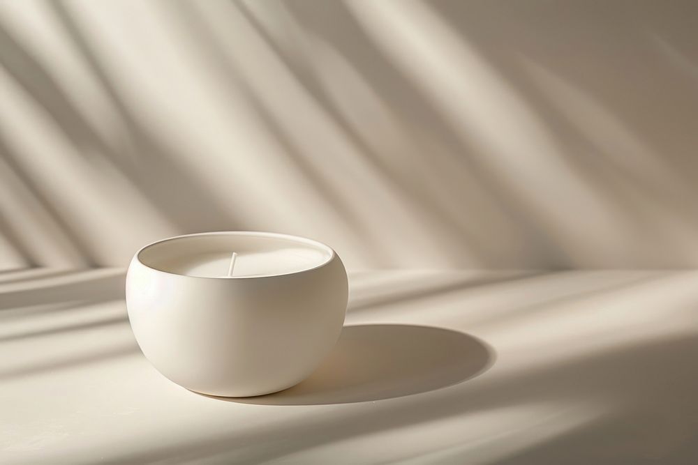 White candle mockup porcelain pottery bowl.