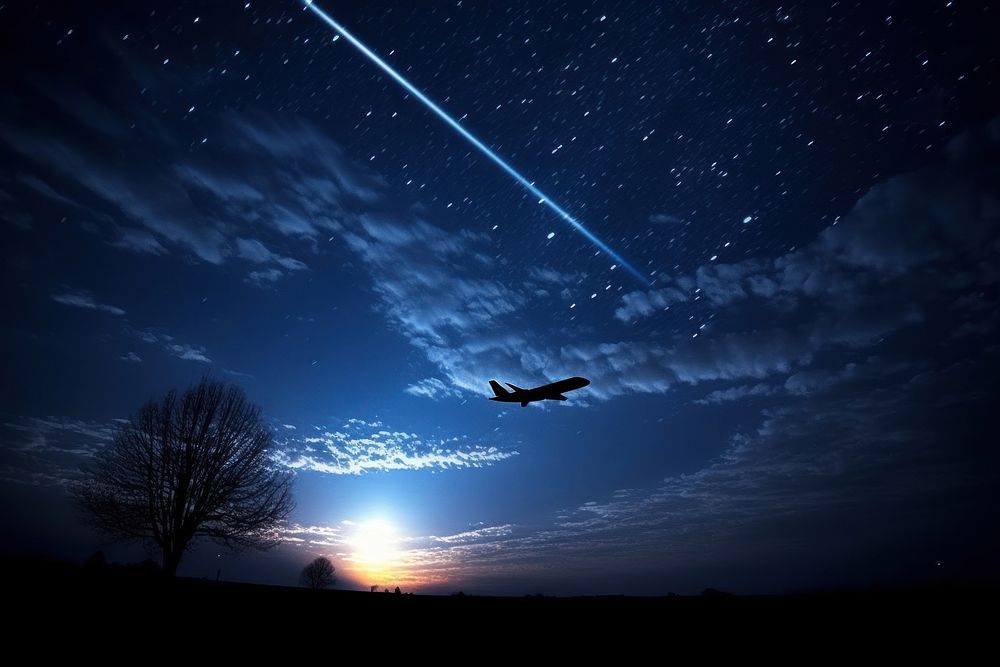 Plane silhouette photography sky transportation starry sky.