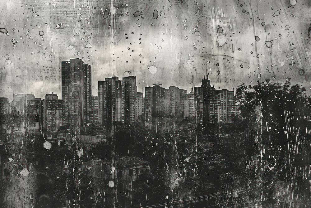 Raining at city of etching art architecture metropolis.