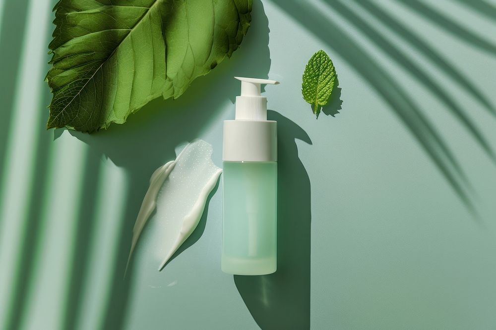 Mint and facial cleansing foam bottle cosmetics perfume lotion.