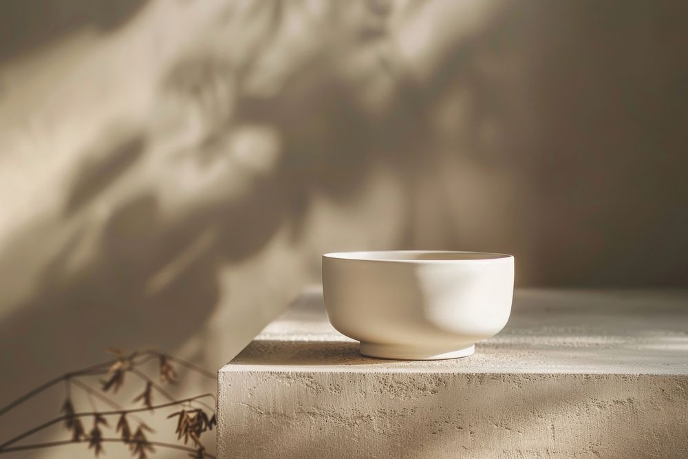 White ceramic bowl Mockup art windowsill porcelain.