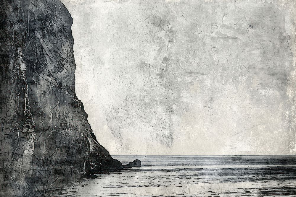 Sea cliffs of etching art sea transportation.