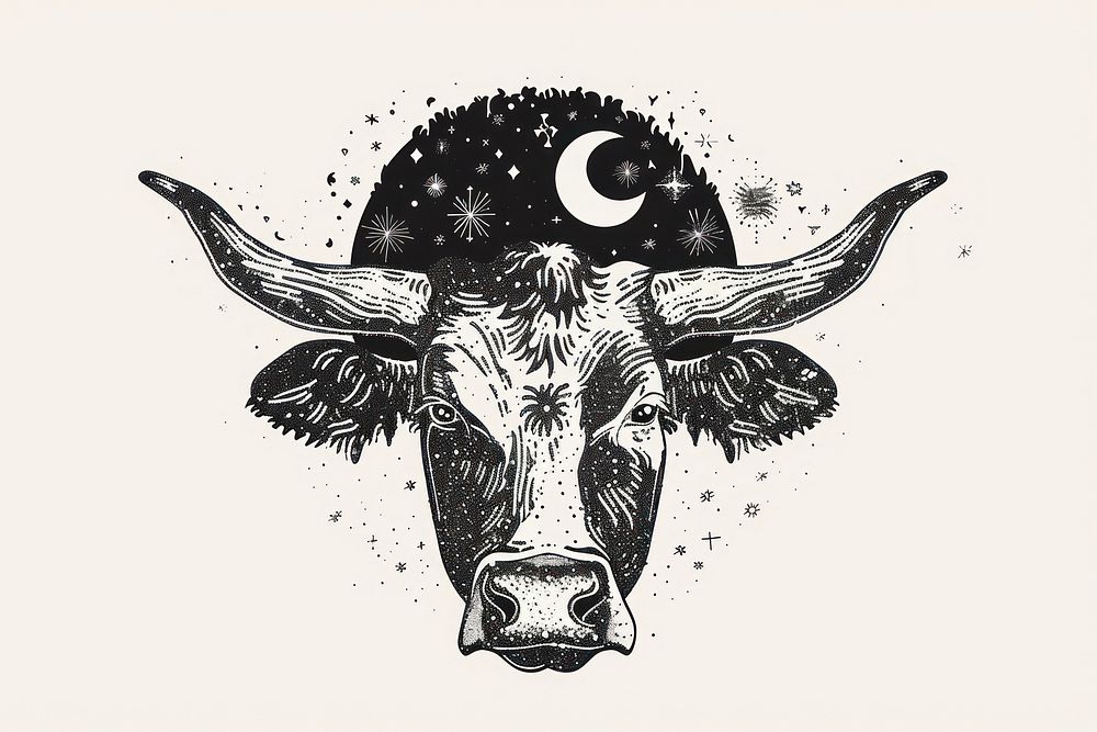 Surreal aesthetic Cow logo livestock longhorn wildlife.