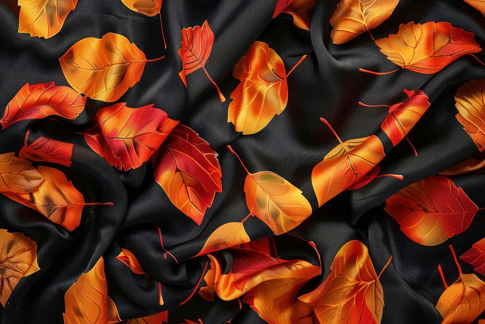 Autumn leaves pattern Satin fabric blossom flower velvet.