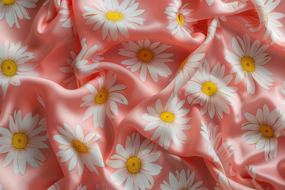Daisy pattern Satin fabric asteraceae blossom flower.