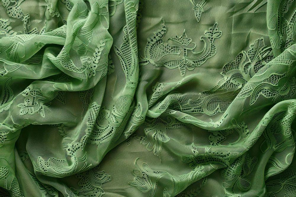 Lace pattern fabric texture green velvet person.