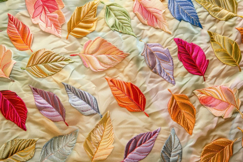 Embroidered autumn leaves Satin pattern patchwork applique blanket.