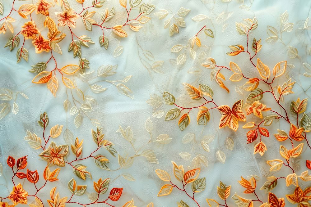 Embroidered autumn leaves Satin pattern embroidery graphics dessert.
