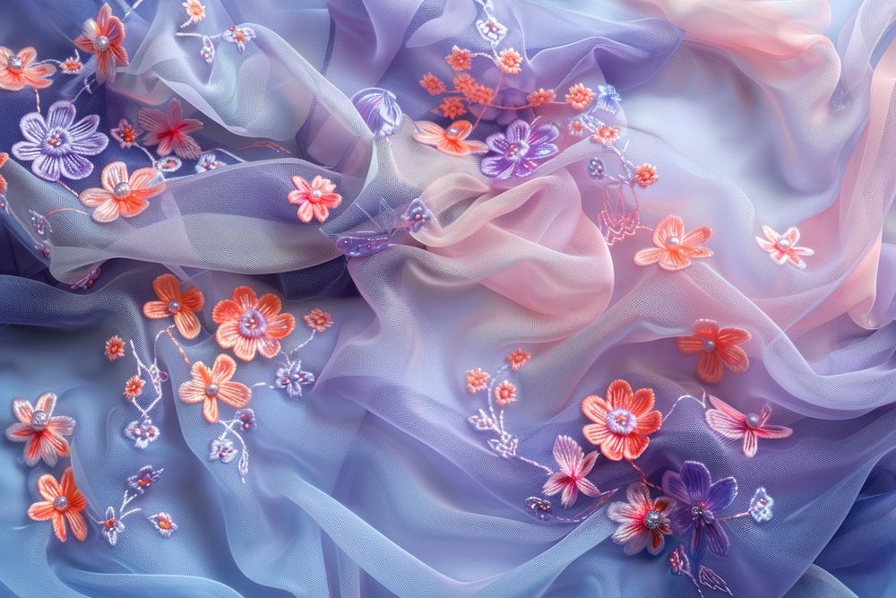 Embroidered floral Satin pattern dessert wedding silk.