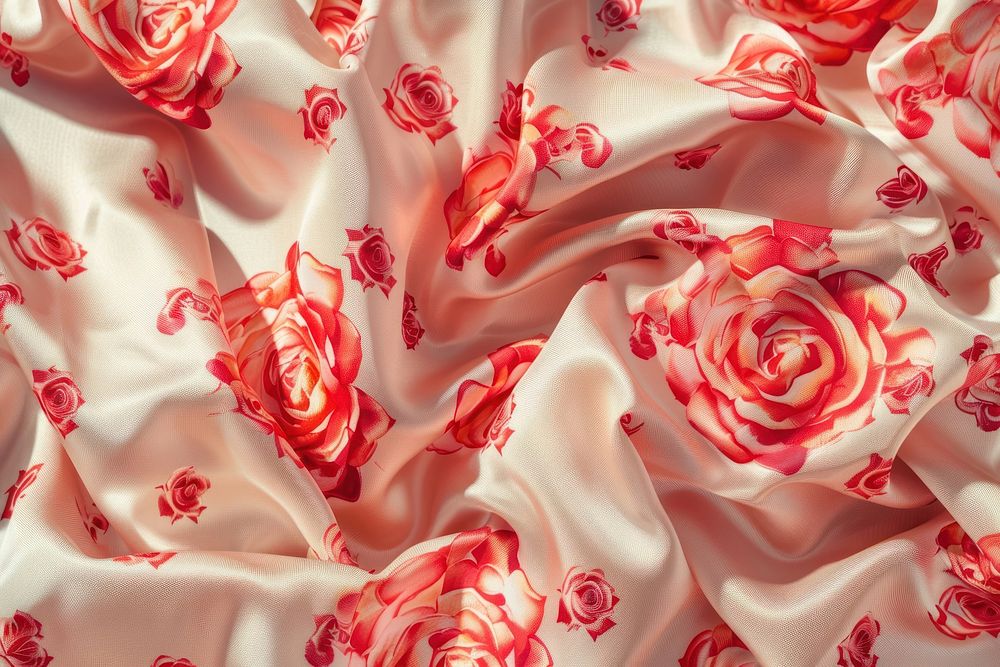 Rose pattern on Satin fabric dessert wedding blossom.