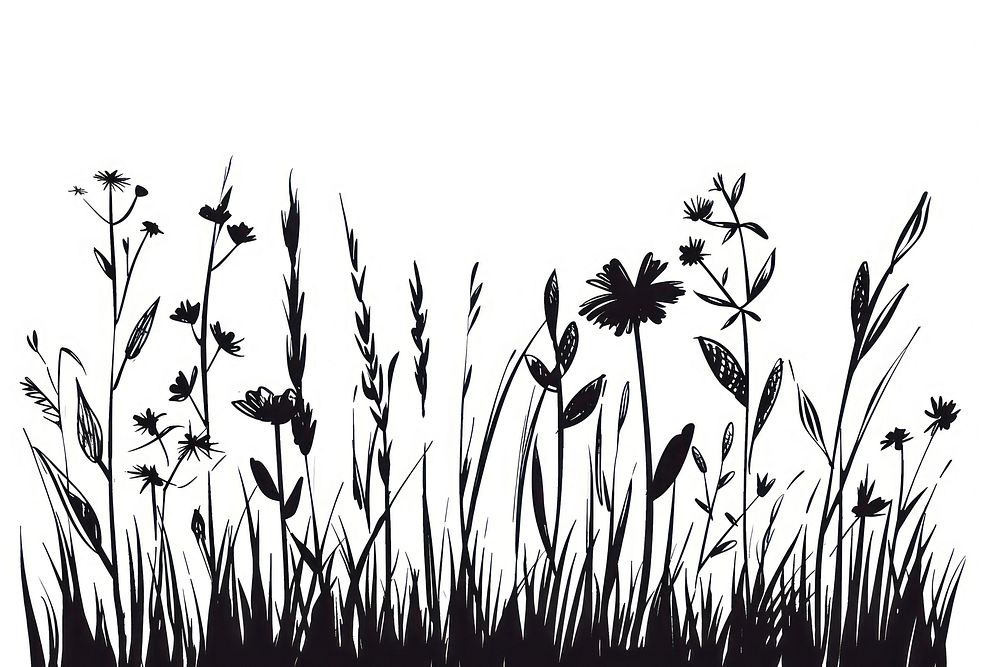 Easy doodles drawings of simple grass illustrated asteraceae silhouette.