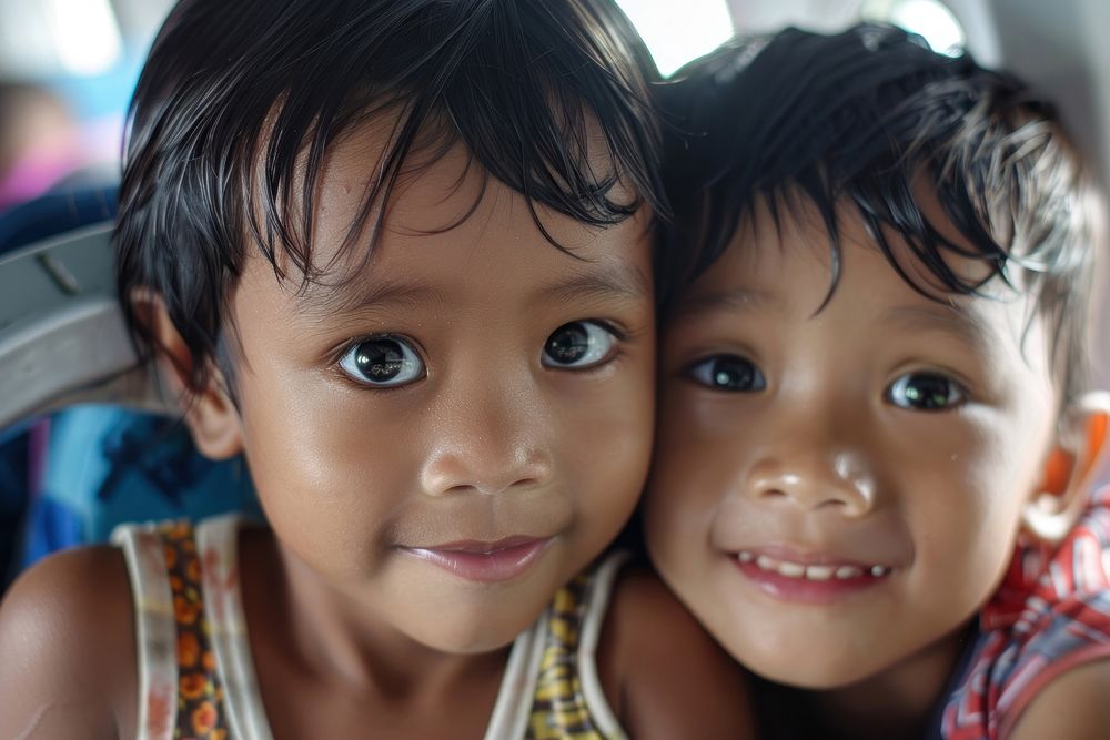 Indonesian kid twins couple photography portrait person.