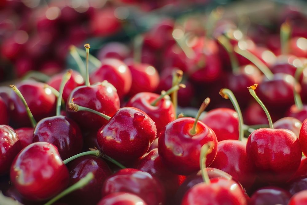 Fresh cherry fruits produce plant food.