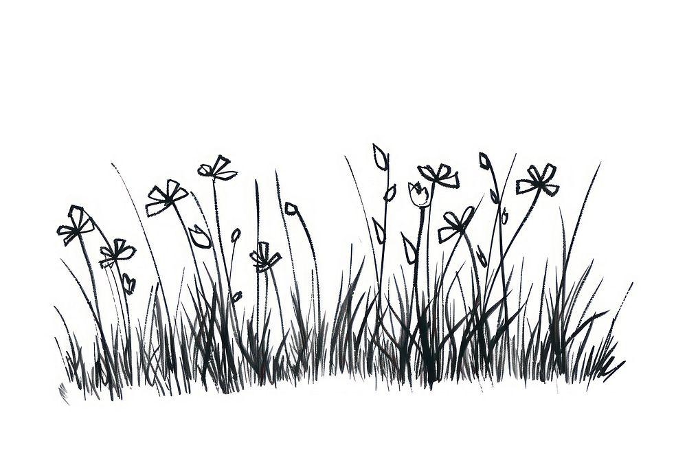 Doodles drawings of simple grass art illustrated blossom.