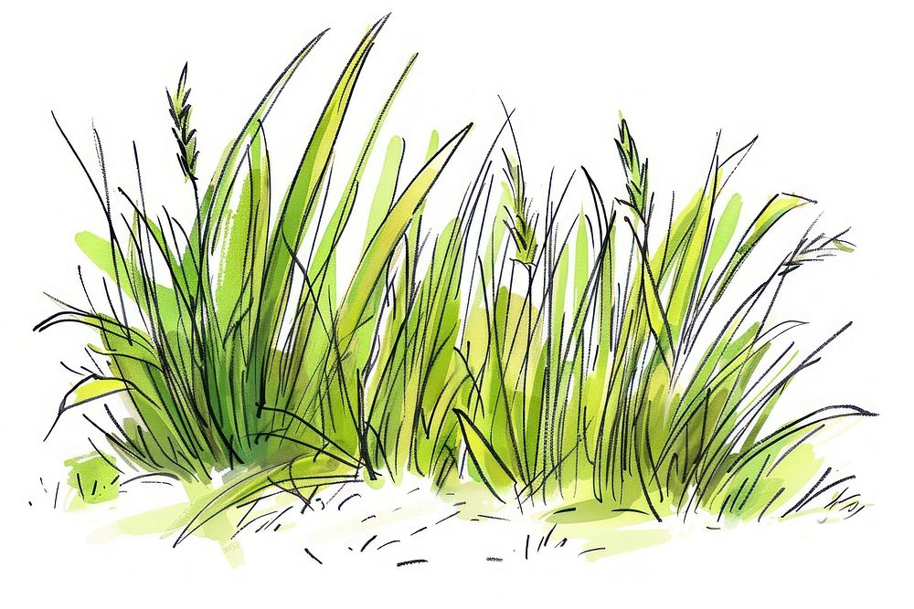 Doodles drawings of simple grass art vegetation plant.