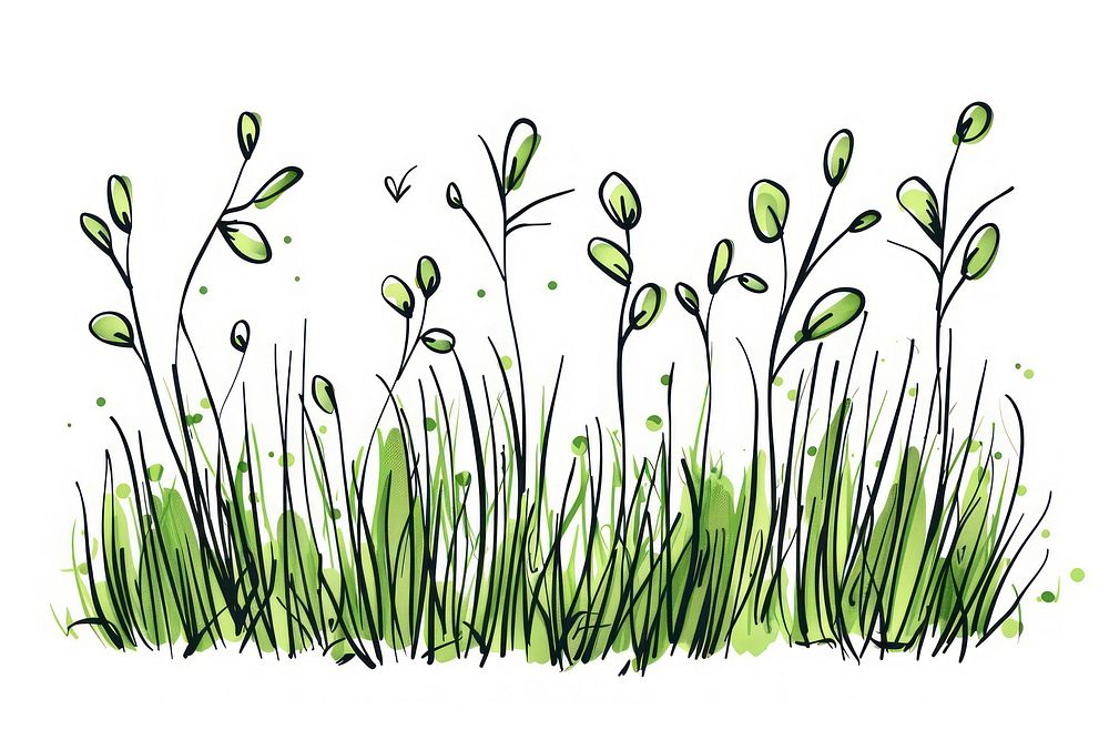 Doodles drawings of simple grass art vegetation graphics.