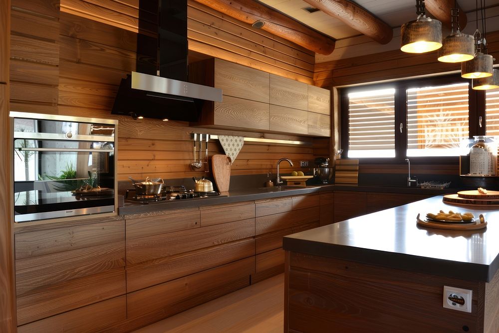 Wooden kitchen hardwood indoors cooktop.