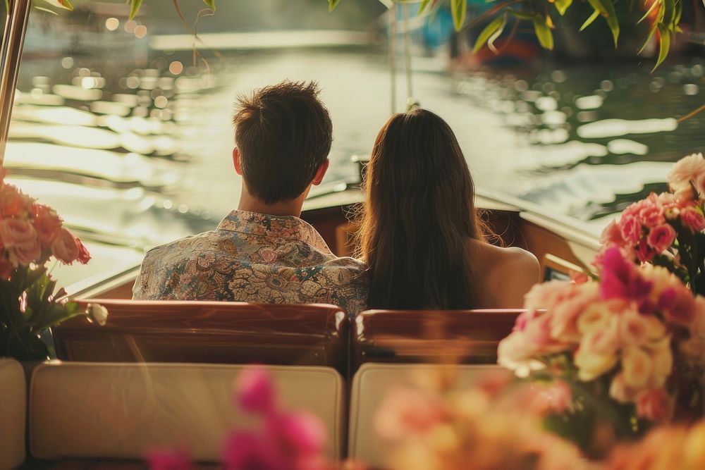Thai couple photo boat transportation.