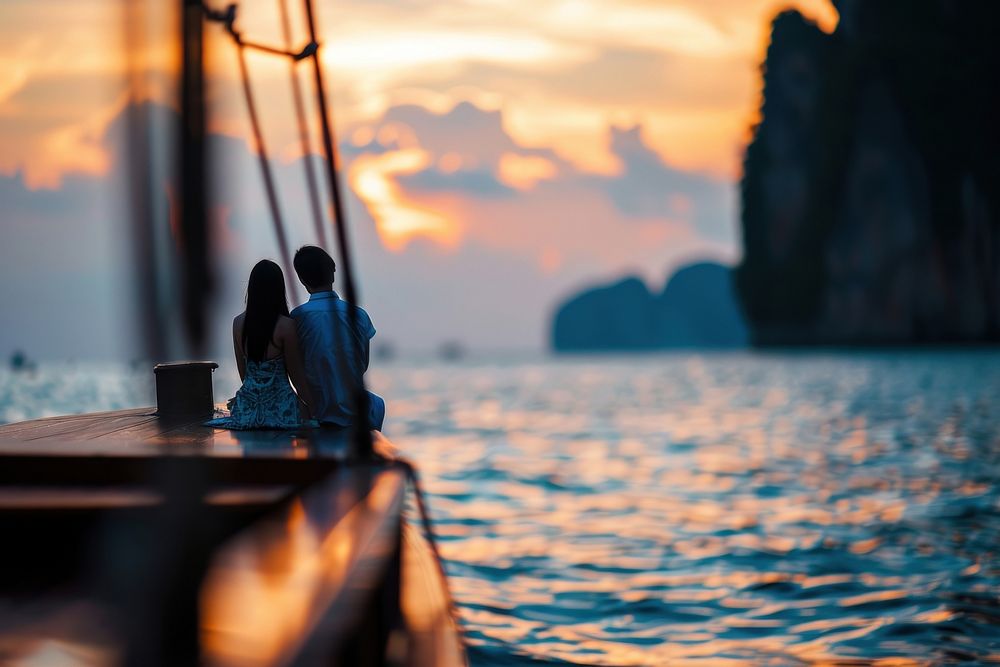 Thai couple outdoors vacation romantic.